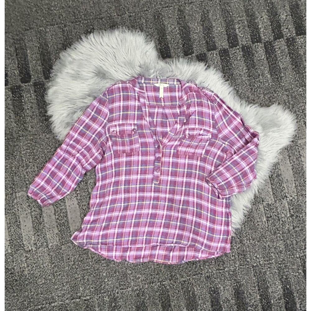 Matilda Jane Womens Purple Plaid All Day Millie Top Button Shirt Size XXL